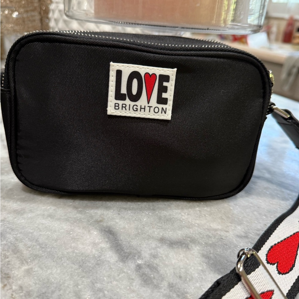 NWOT Brighton Black Crossbody Bag with Red Heart Strap - Picture 2 of 7